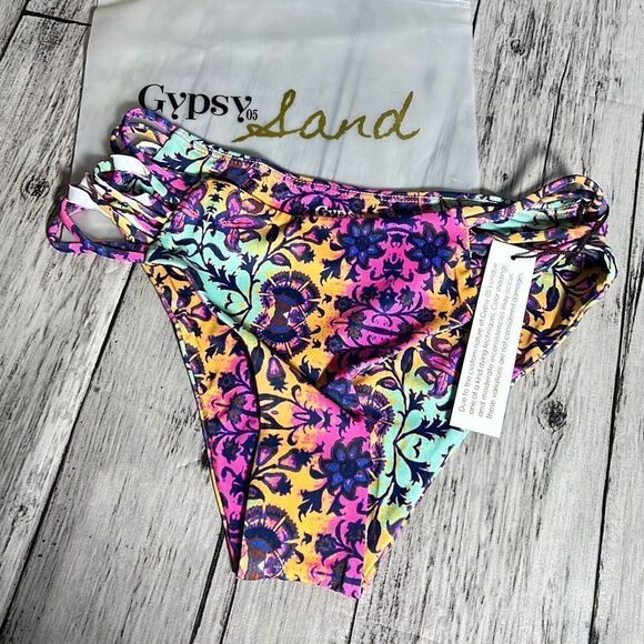 Gypsy Sand Women's Floral Multiple Side Strings Multicolor Bikini Bottom XS - Picture 2 of 6